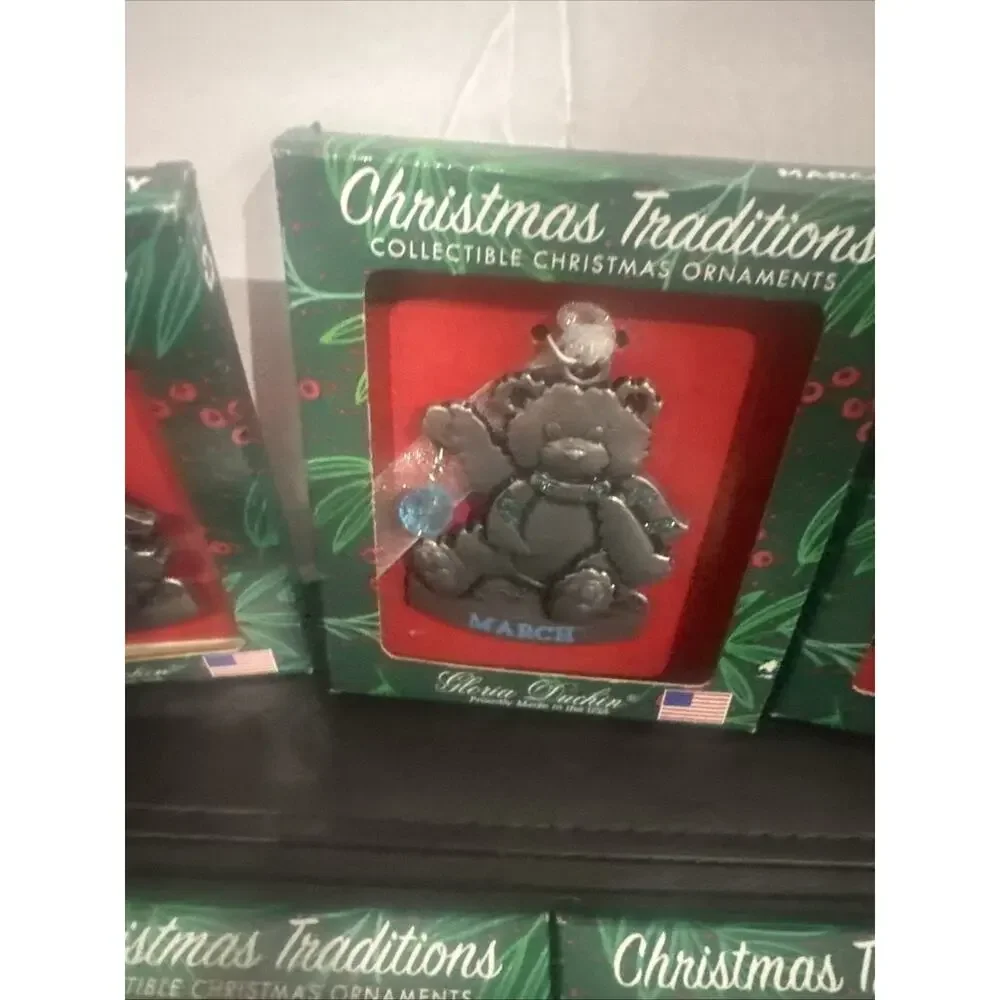 Gloria Duchin Christmas Traditions Month Teddy Bear Ornament Lot 11 w/ Boxes